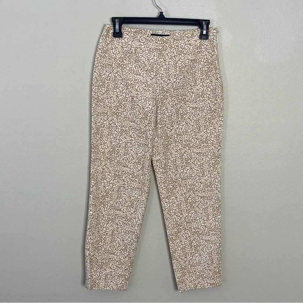 PIAZZA SEMPIONE Audrey Pants Women's Size 38 US 2 Ankle Beige Tan Stretch Cotton